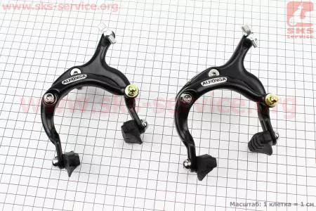 Тормоз "ШОССЕ" V-brake задний+передний, ход колодки 67-79мм, клещевого типа, алюминиевые, черные HJ-1201AD для велосипеда